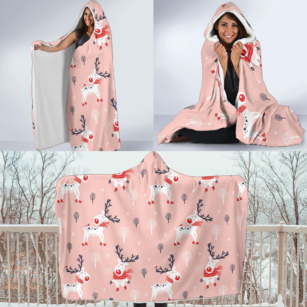 Reindeer Christmas Pattern Print Hooded Blanket Cloak Blanket reindeer christmas pattern print hooded blanket cloak blanket 5349