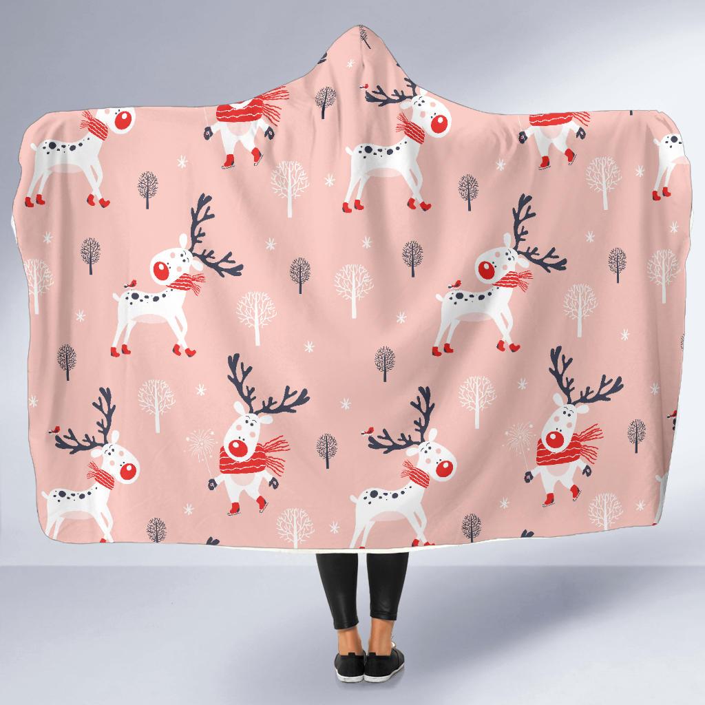 Reindeer Christmas Pattern Print Hooded Blanket Cloak Blanket reindeer christmas pattern print hooded blanket cloak blanket 5504