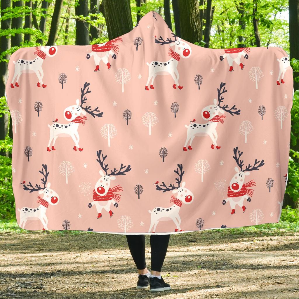 Reindeer Christmas Pattern Print Hooded Blanket Cloak Blanket reindeer christmas pattern print hooded blanket cloak blanket 6730