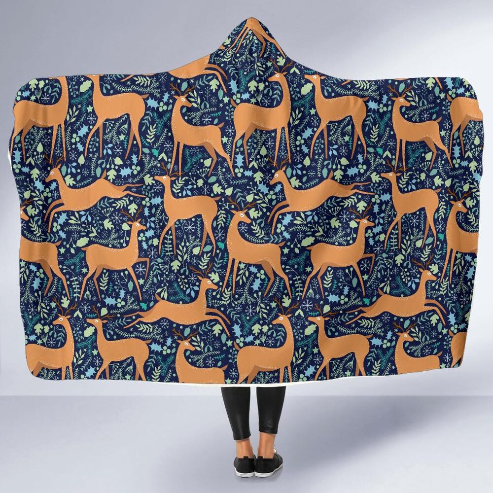 Reindeer Print Pattern Hooded Blanket Cloak Blanket reindeer print pattern hooded blanket cloak blanket 1406
