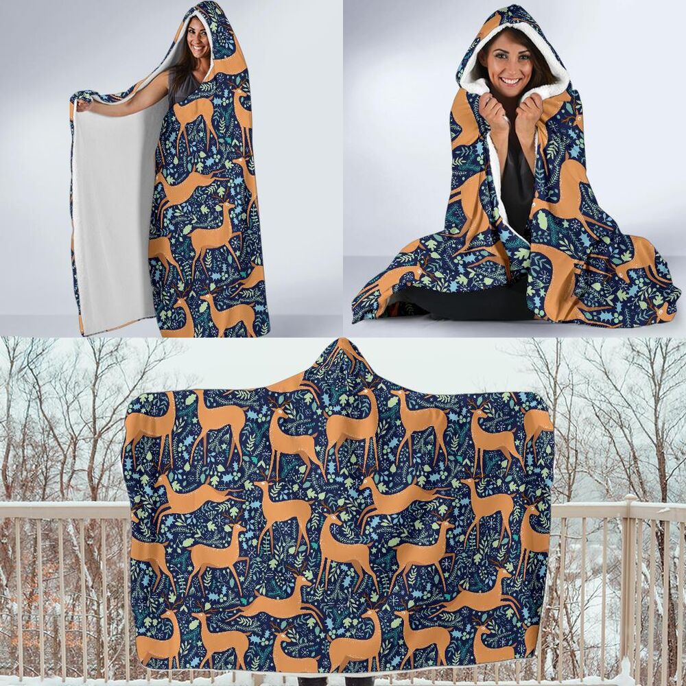 Reindeer Print Pattern Hooded Blanket Cloak Blanket reindeer print pattern hooded blanket cloak blanket 2535