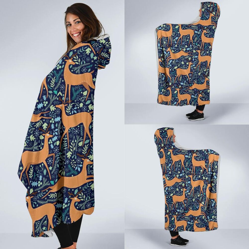 Reindeer Print Pattern Hooded Blanket Cloak Blanket reindeer print pattern hooded blanket cloak blanket 7047