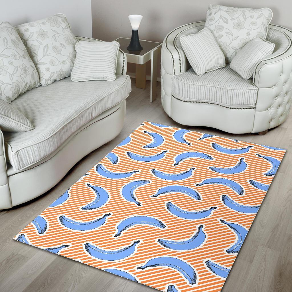 retro blue banana pattern print area rug floor decor 2400