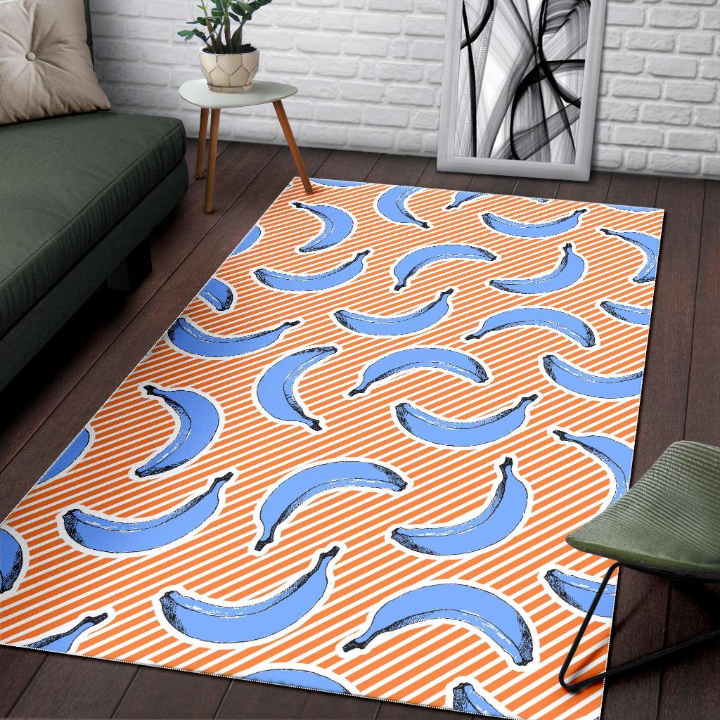 retro blue banana pattern print area rug floor decor 2436