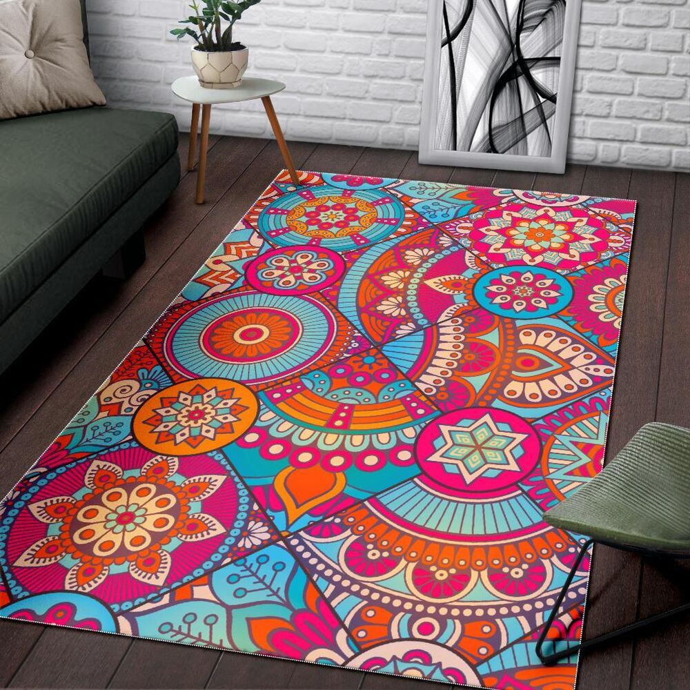 retro bohemian mandala pattern print area rug floor decor 1233