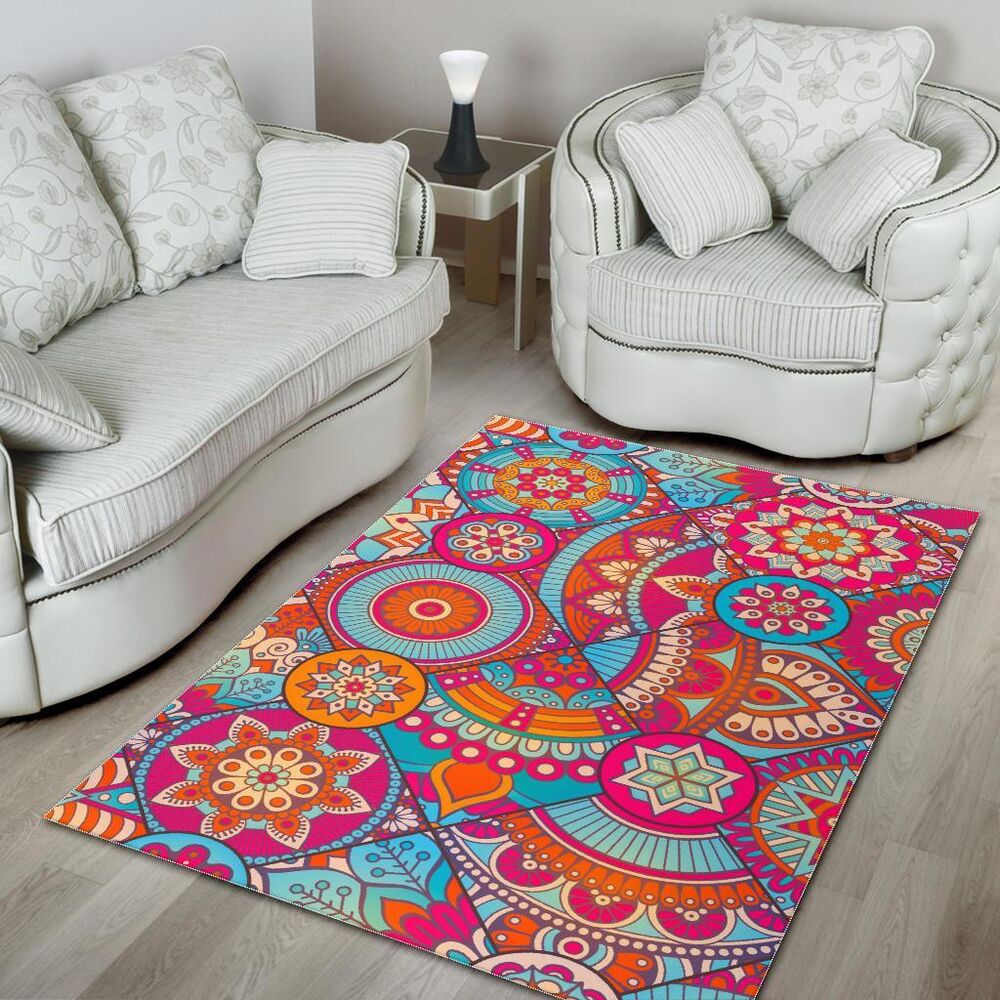 retro bohemian mandala pattern print area rug floor decor 3236