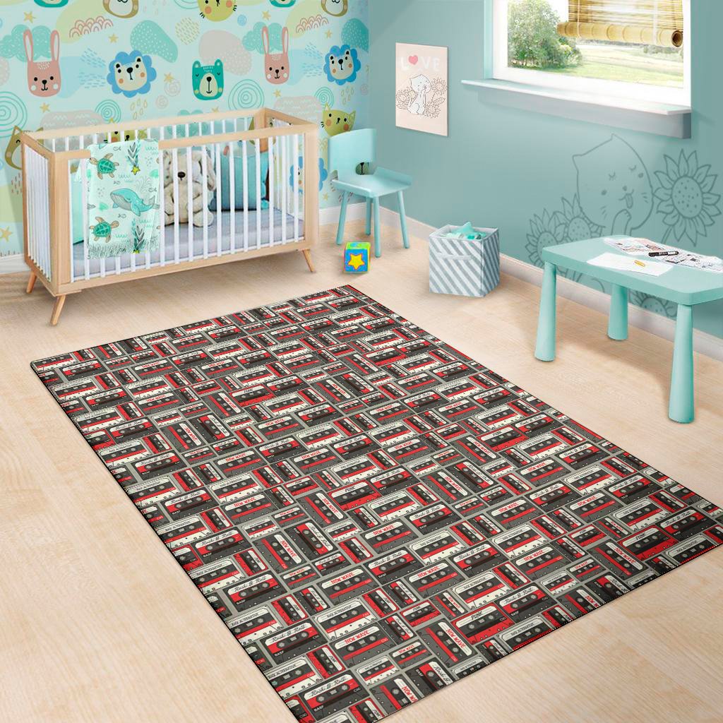 retro cassette tape pattern print area rug floor decor 1188