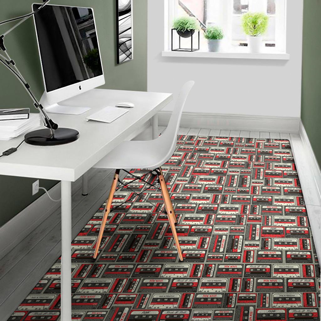 retro cassette tape pattern print area rug floor decor 3973
