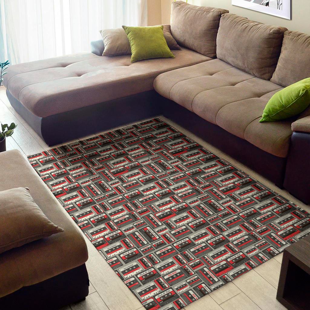 retro cassette tape pattern print area rug floor decor 4179