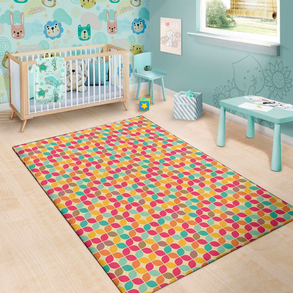 retro geometric rounded square print area rug floor decor 6391