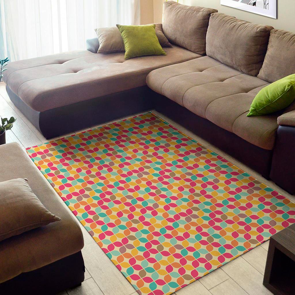 retro geometric rounded square print area rug floor decor 6888