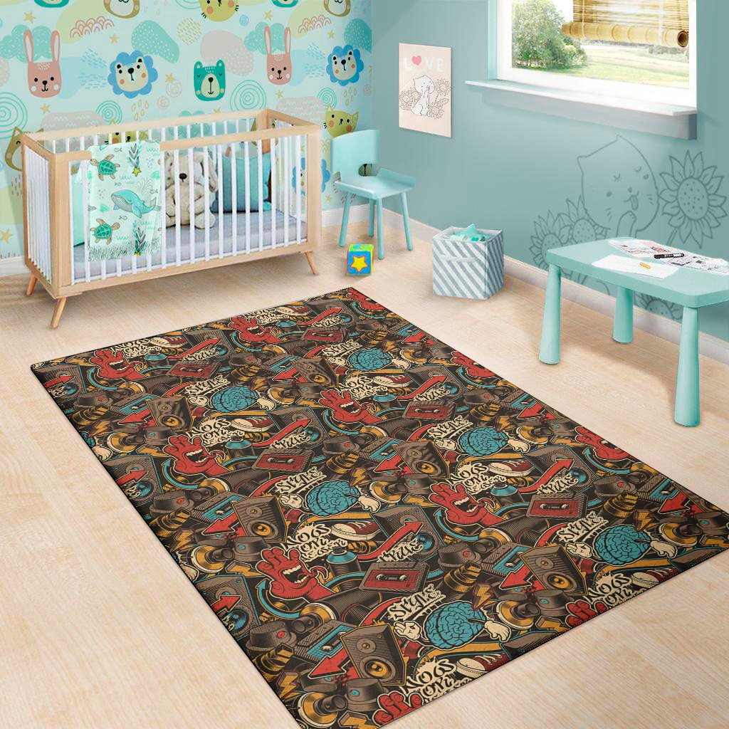 retro graffiti pattern print area rug floor decor 5973