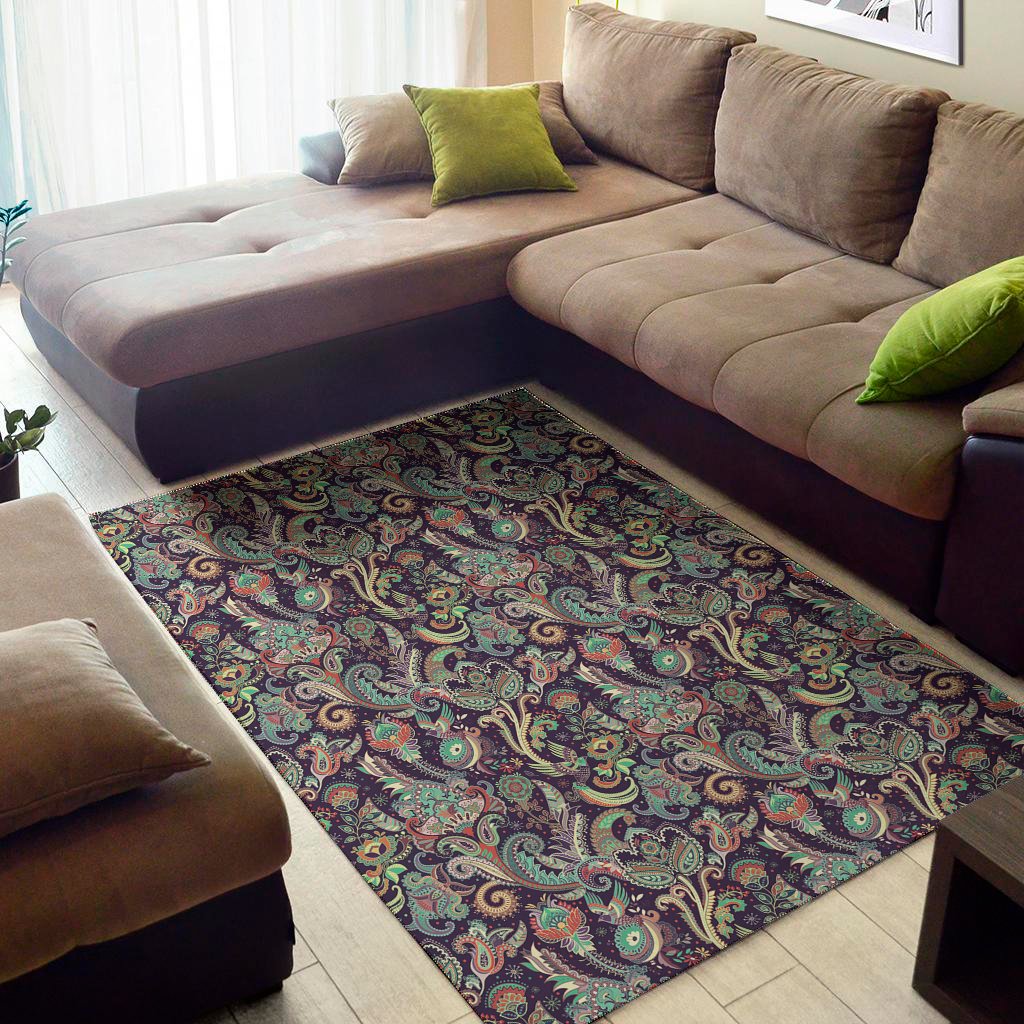 retro indian paisley pattern print area rug floor decor 1636