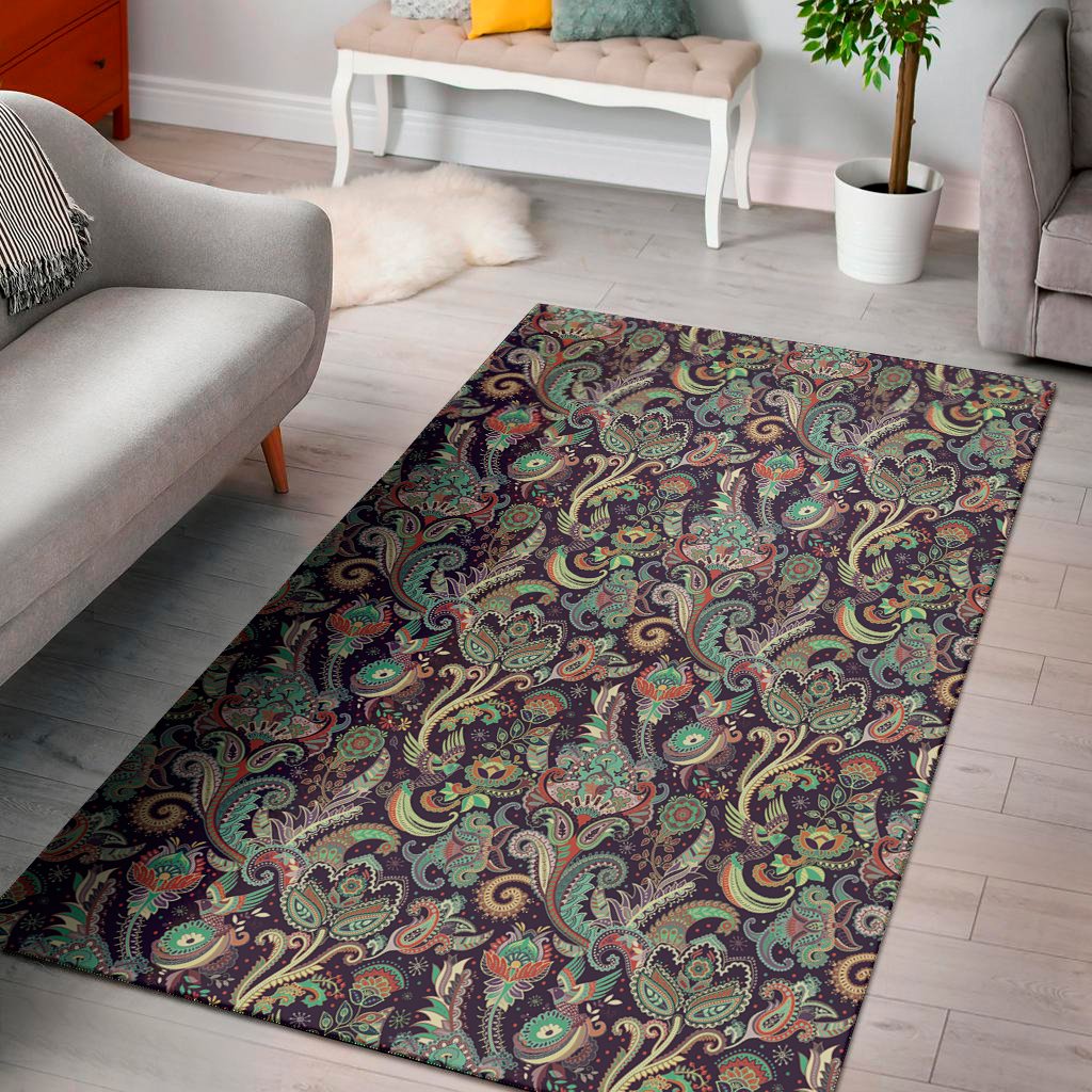 retro indian paisley pattern print area rug floor decor 2701