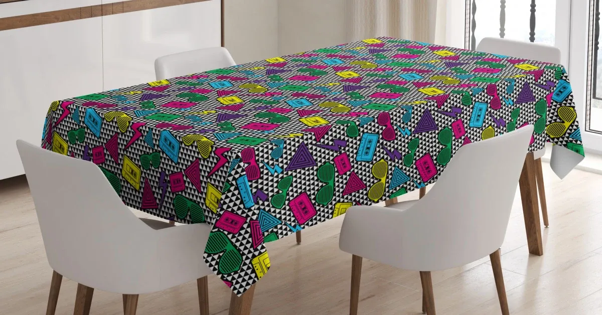 retro joyful elements 3d printed tablecloth table decor 6868