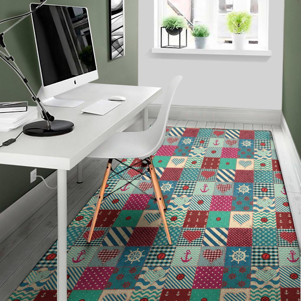 retro nautical patchwork pattern print area rug floor decor 1764
