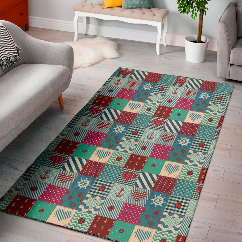 retro nautical patchwork pattern print area rug floor decor 3445