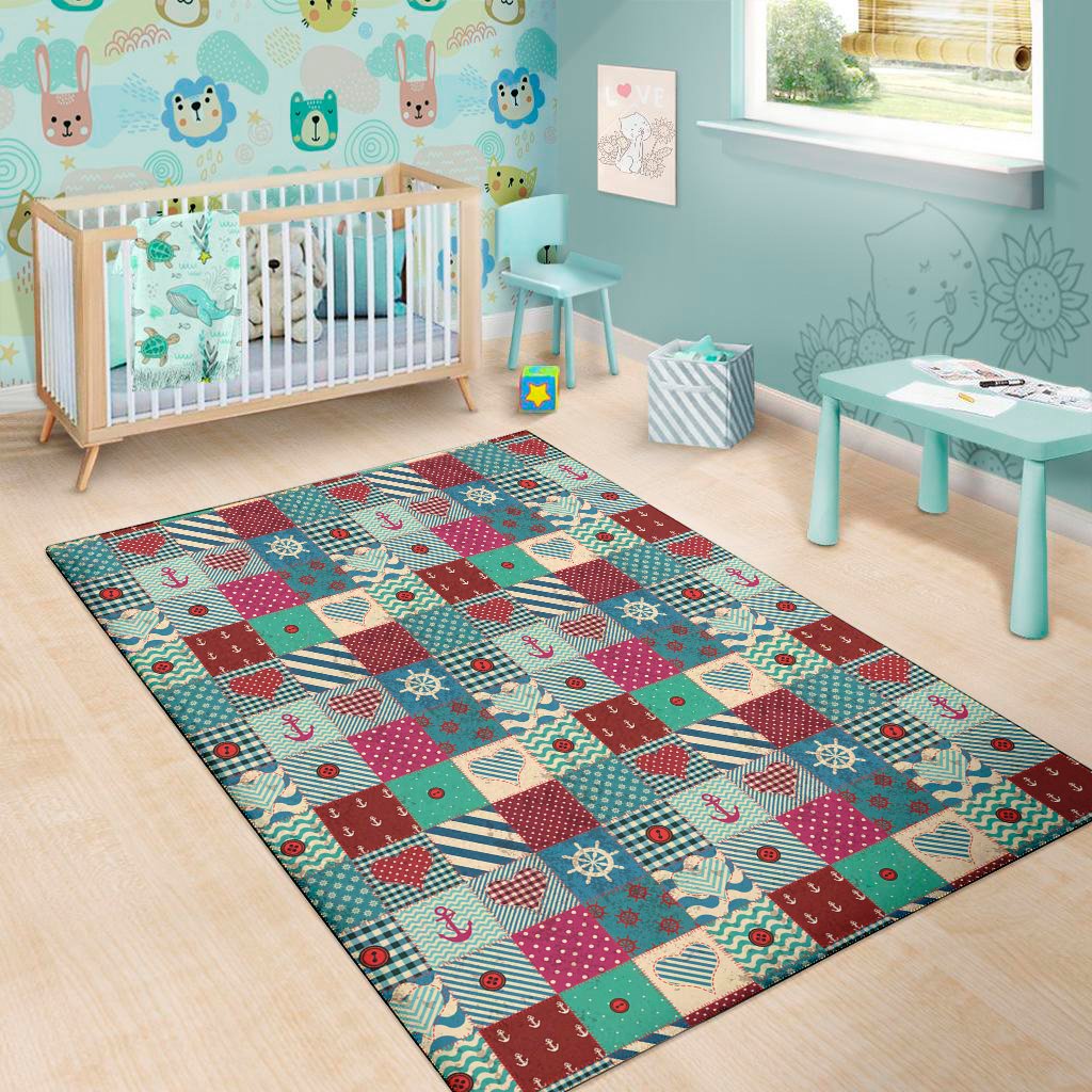 retro nautical patchwork pattern print area rug floor decor 6515