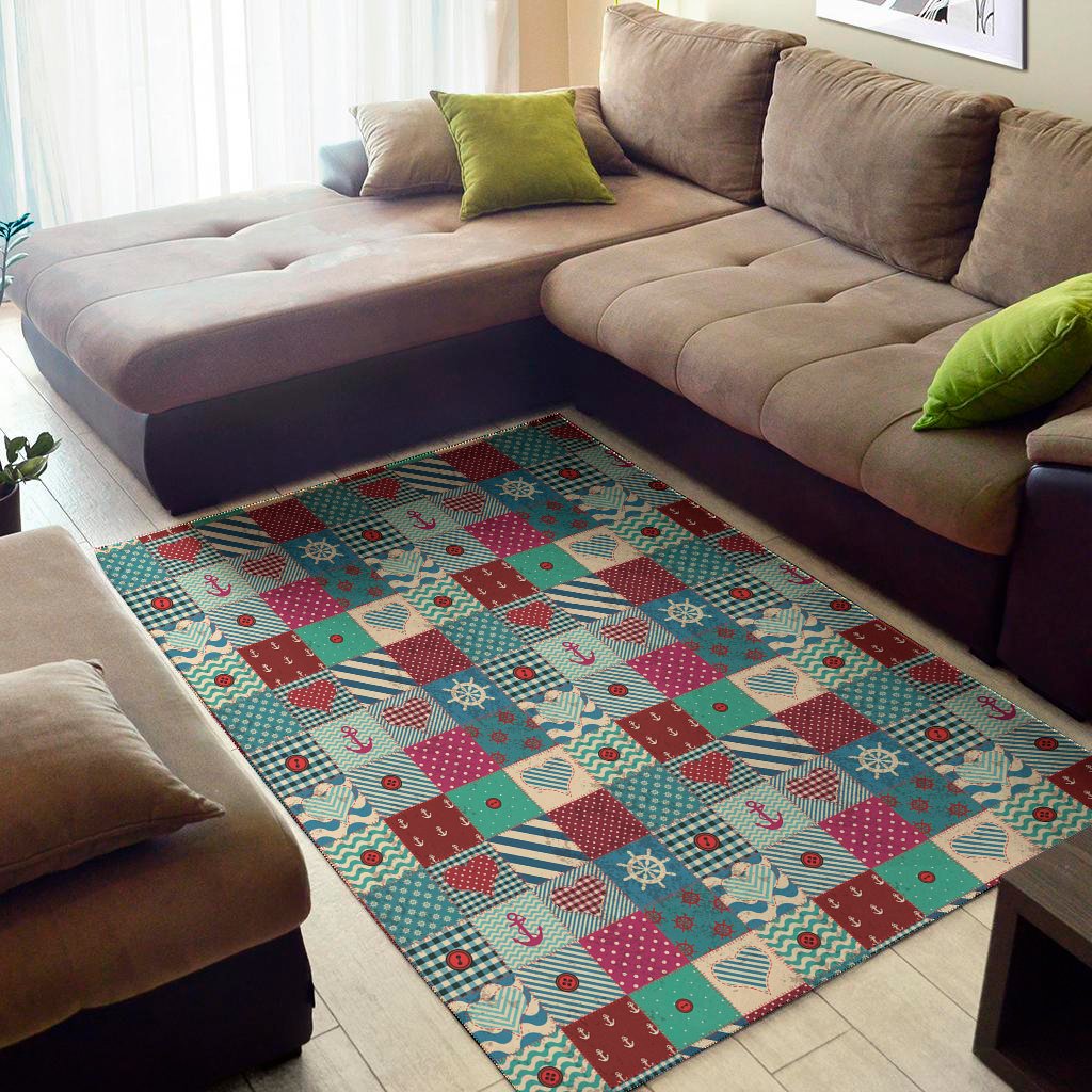 retro nautical patchwork pattern print area rug floor decor 7782