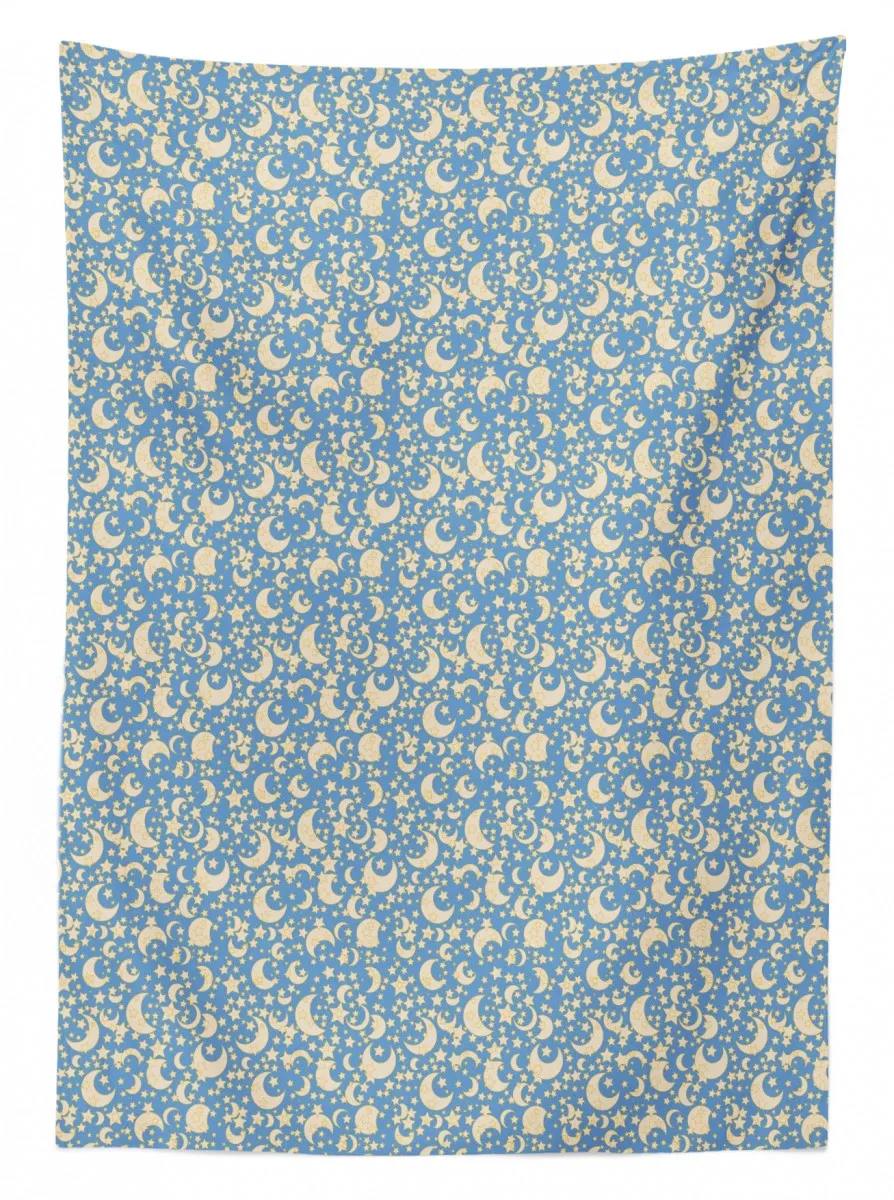 retro yellow stars on blue 3d printed tablecloth table decor 3194