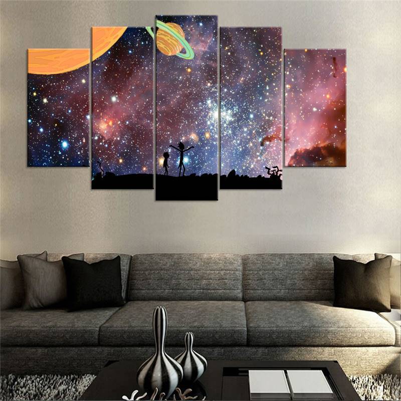Rick And Morty Abstract Starry Sky - Cartoon 5 Panel Canvas Art Wall Decor rick and morty abstract starry sky cartoon 5 panel canvas art wall decor 7471