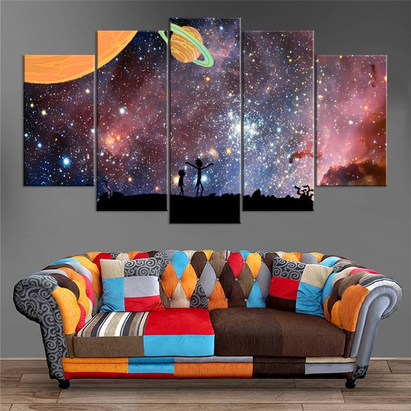 Rick And Morty Abstract Starry Sky - Cartoon 5 Panel Canvas Art Wall Decor rick and morty abstract starry sky cartoon 5 panel canvas art wall decor 7928