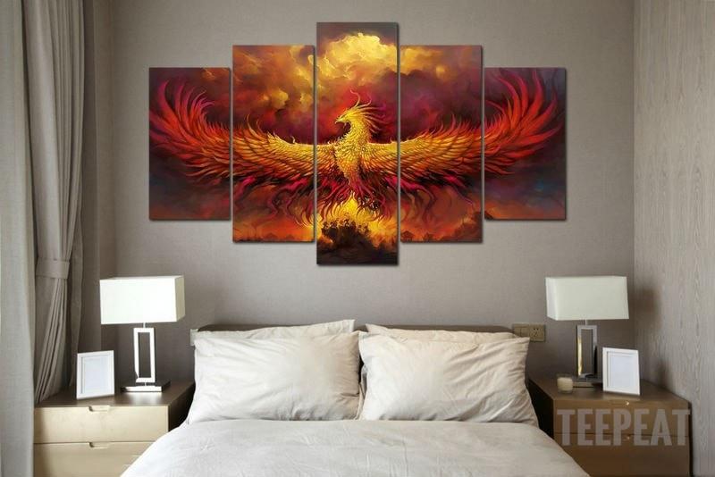 rise from the ashes abstract animal 5 panel canvas art wall decor 2864