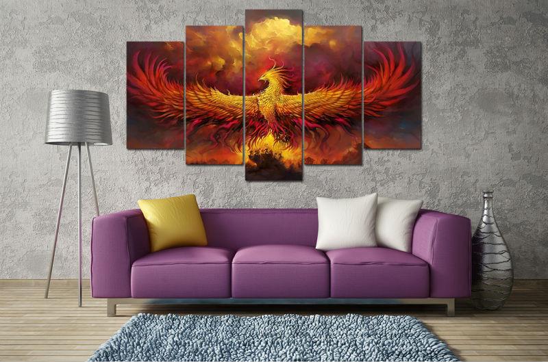 rise from the ashes abstract animal 5 panel canvas art wall decor 5490