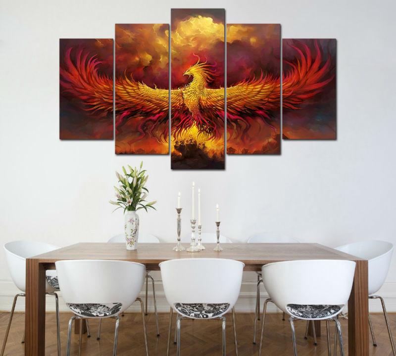 rise from the ashes abstract animal 5 panel canvas art wall decor 6375
