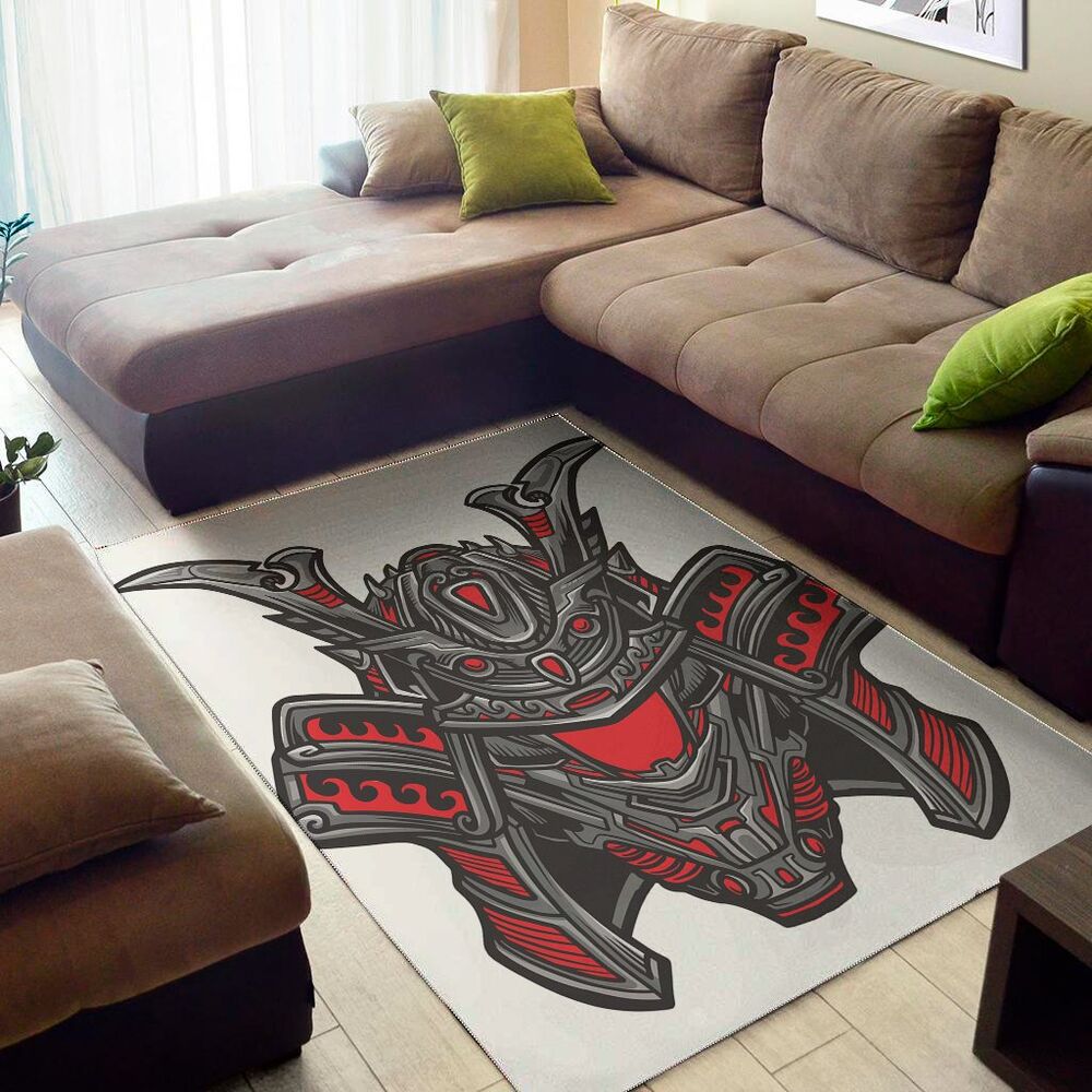 robot samurai mask print area rug floor decor 1179