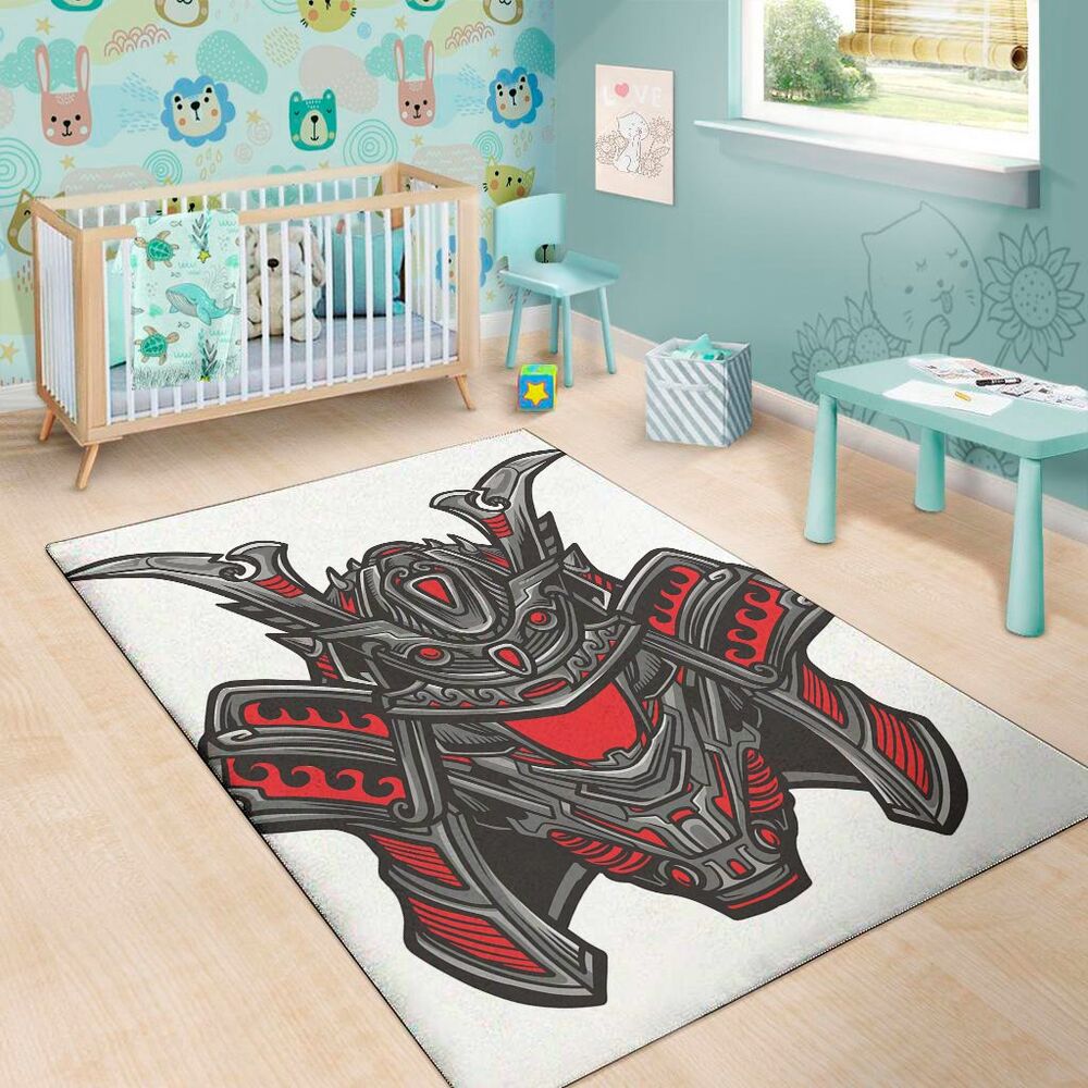 robot samurai mask print area rug floor decor 2095