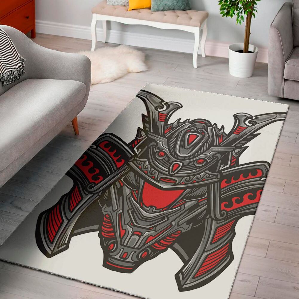 robot samurai mask print area rug floor decor 2839