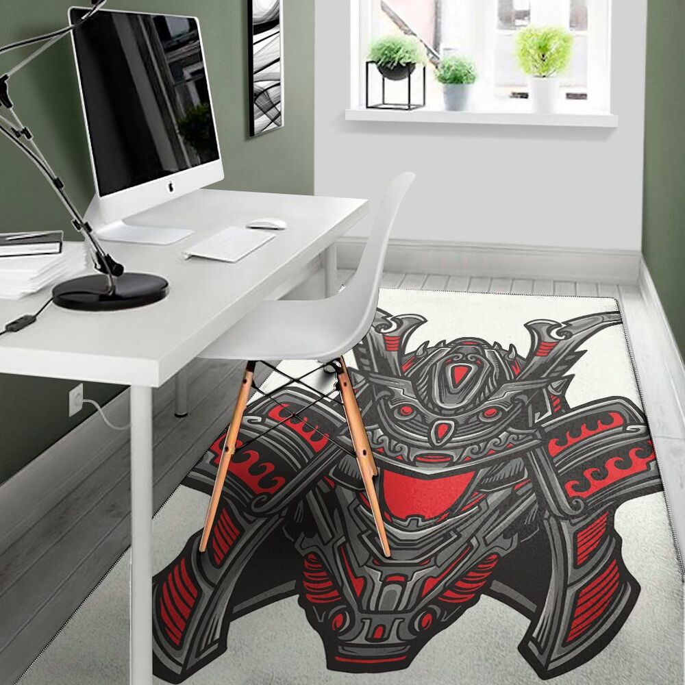 robot samurai mask print area rug floor decor 6487