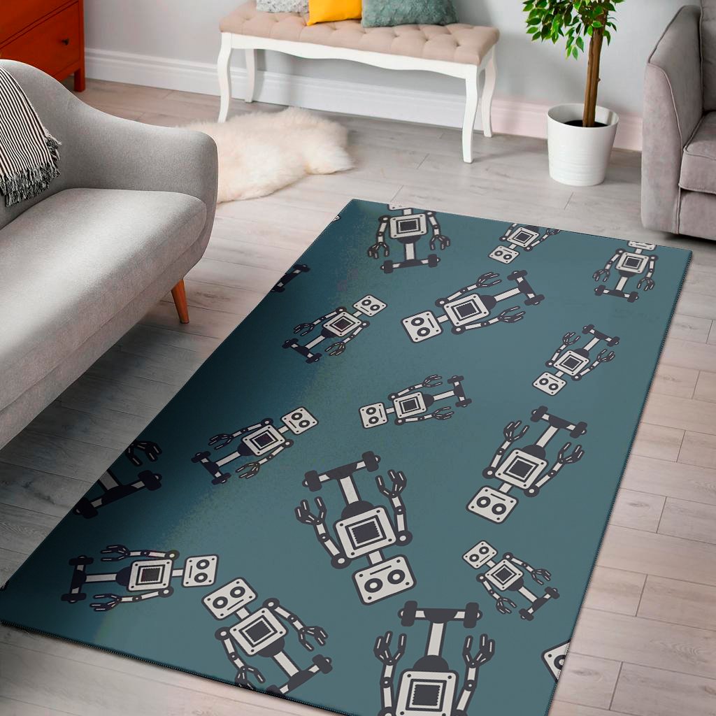 robot servant pattern print area rug floor decor 1378
