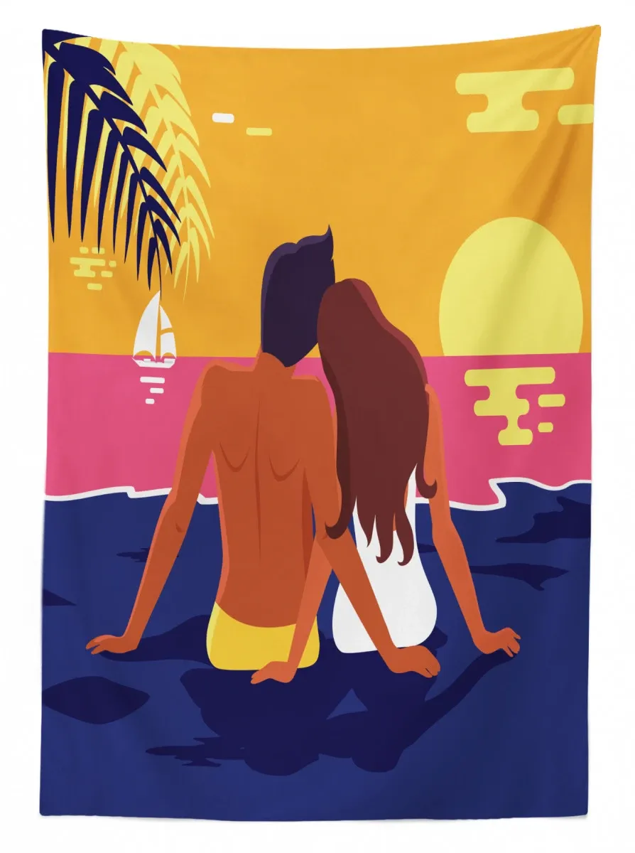 romantic couple coast 3d printed tablecloth table decor 7956