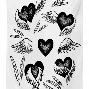 romantic hearts wings 3d printed tablecloth table decor 1869