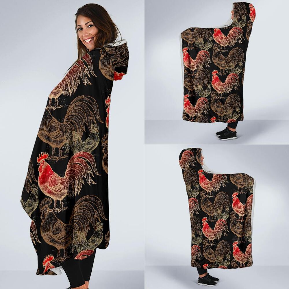 Rooster Print Pattern Hooded Blanket Cloak Blanket rooster print pattern hooded blanket cloak blanket 4270
