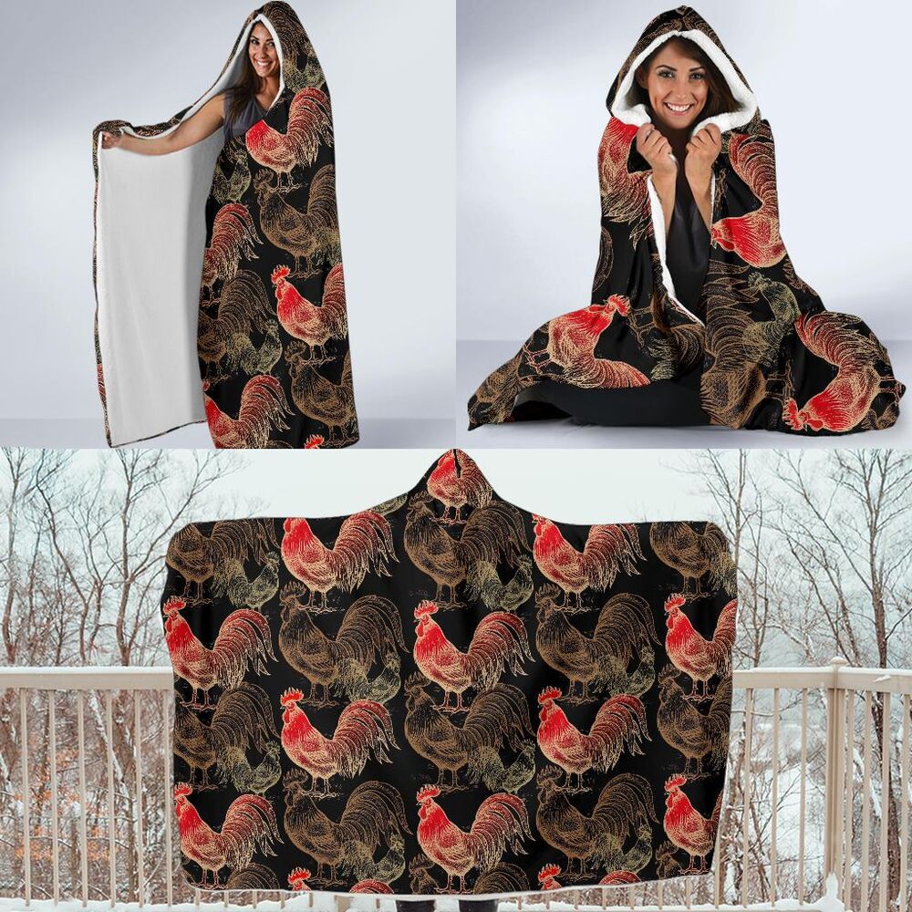 Rooster Print Pattern Hooded Blanket Cloak Blanket rooster print pattern hooded blanket cloak blanket 4713