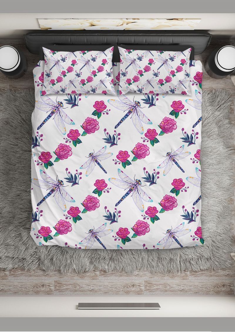 rose and wing dragonfly and rose printed bedding set bedroom decor 8297