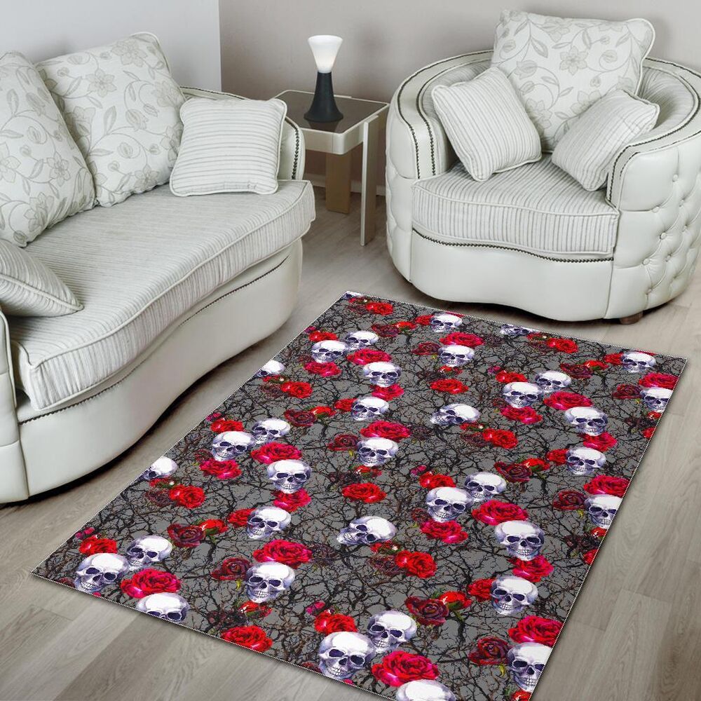 Rose Branch Skull Pattern Print Area Rug Floor Decor rose branch skull pattern print area rug floor decor 5760