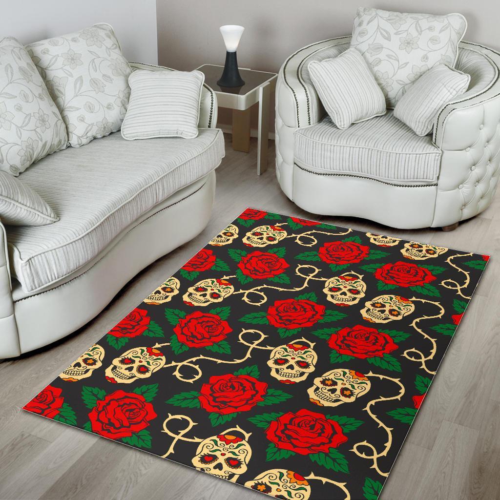 rose flower sugar skull pattern print area rug floor decor 4947