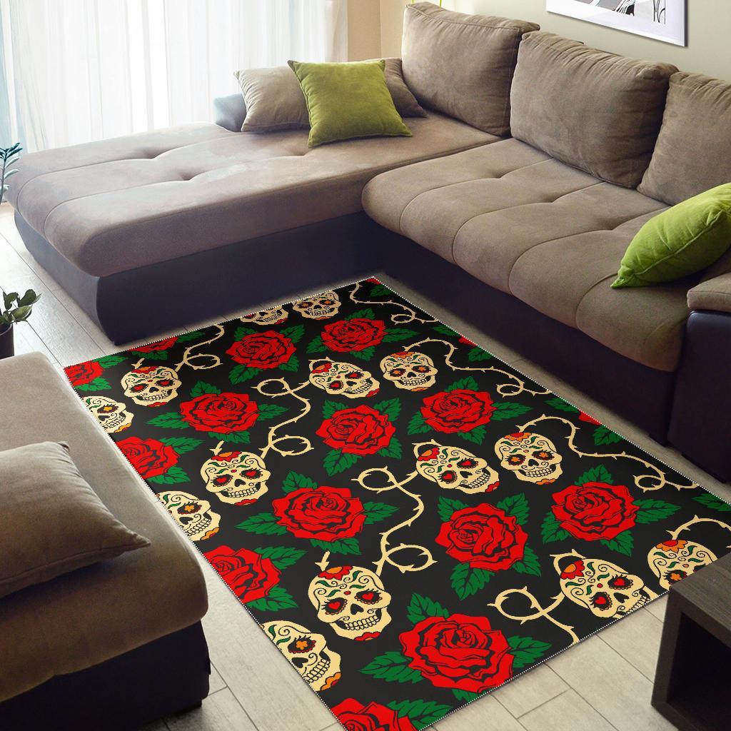 rose flower sugar skull pattern print area rug floor decor 8435