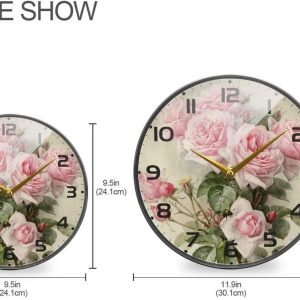 rose large retro pink floral printed wall clock 7153