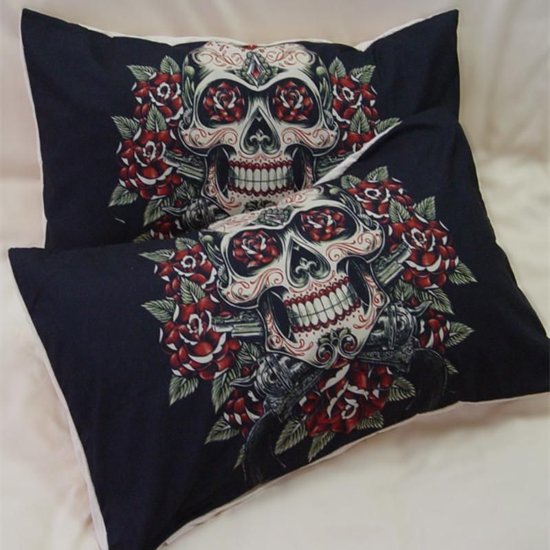 rose skull sugar pistol printed bedding set bedroom decor 3877