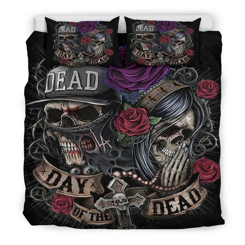rose sugar skull dead day printed bedding set bedroom decor 8498