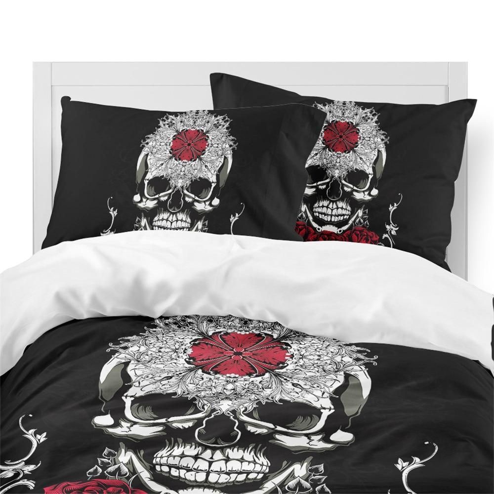 rose sugar skull face printed bedding set bedroom decor 4754
