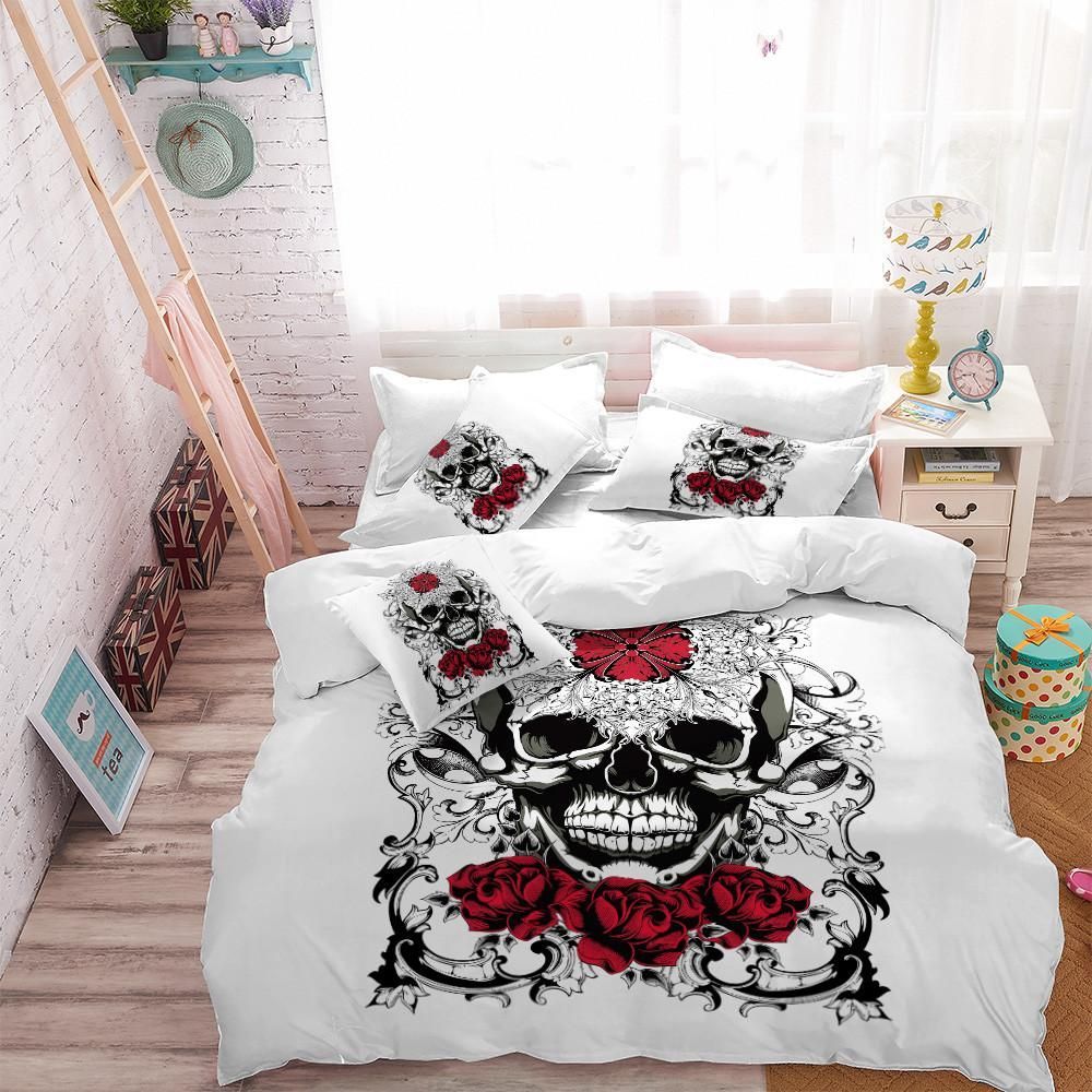 rose sugar skull face printed bedding set bedroom decor 6322