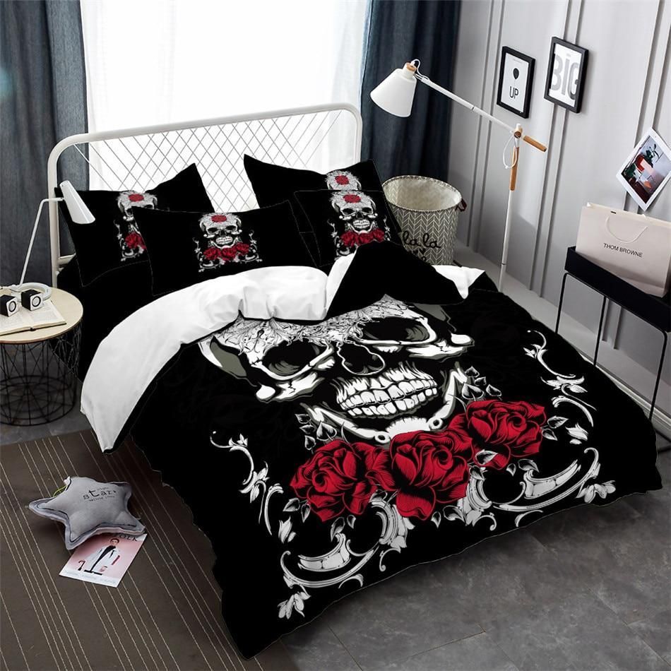 rose sugar skull face printed bedding set bedroom decor 7016