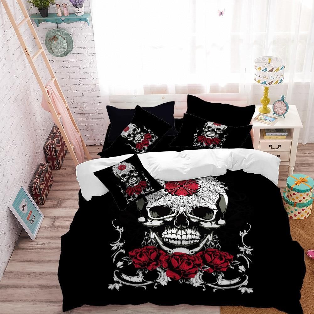 rose sugar skull face printed bedding set bedroom decor 7386