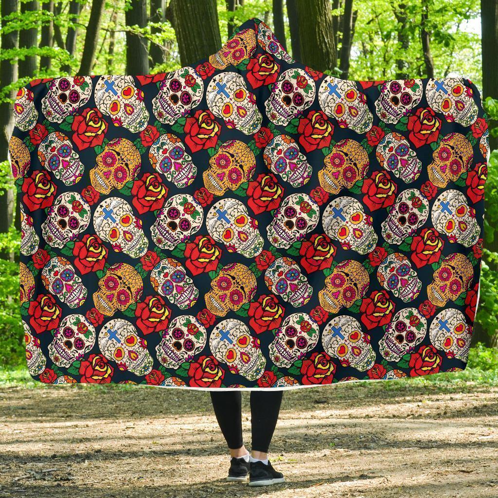 rose sugar skull skeleton girly floral pattern print hooded blanket cloak blanket 4479